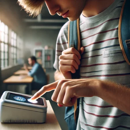 Student scanning their fingerprint