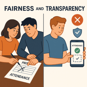 A diagram showing the fairness and transparency of the ideal attendance tracking solution